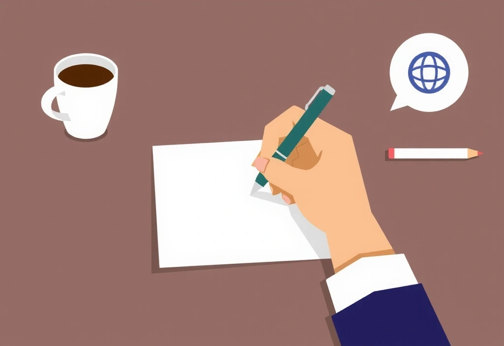 Ilustrație cu o mână care scrie un mesaj, simbolizând comunicarea și feedback-ul.