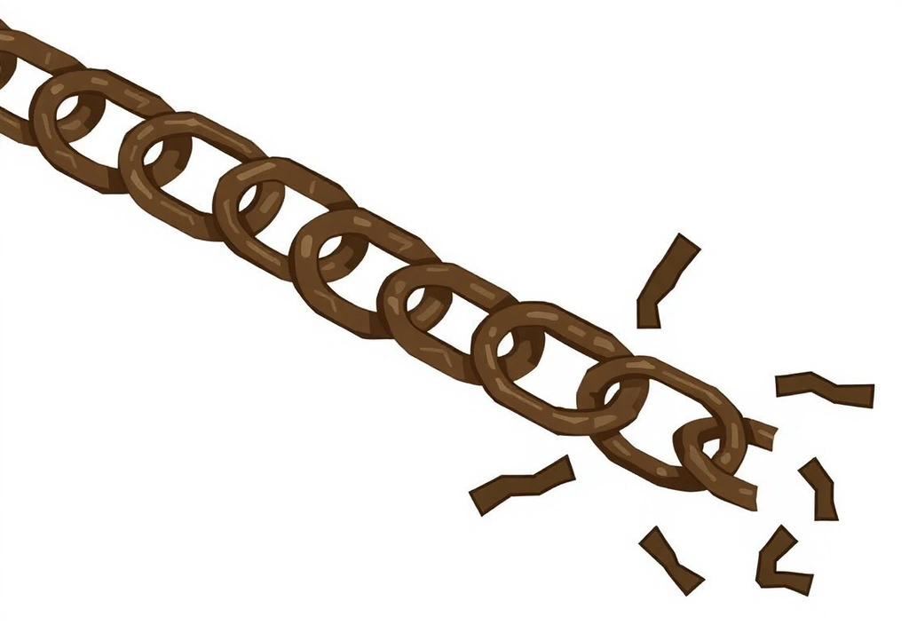 Ilustrație cu un lanț de link-uri simbolizând conexiuni externe și precauție